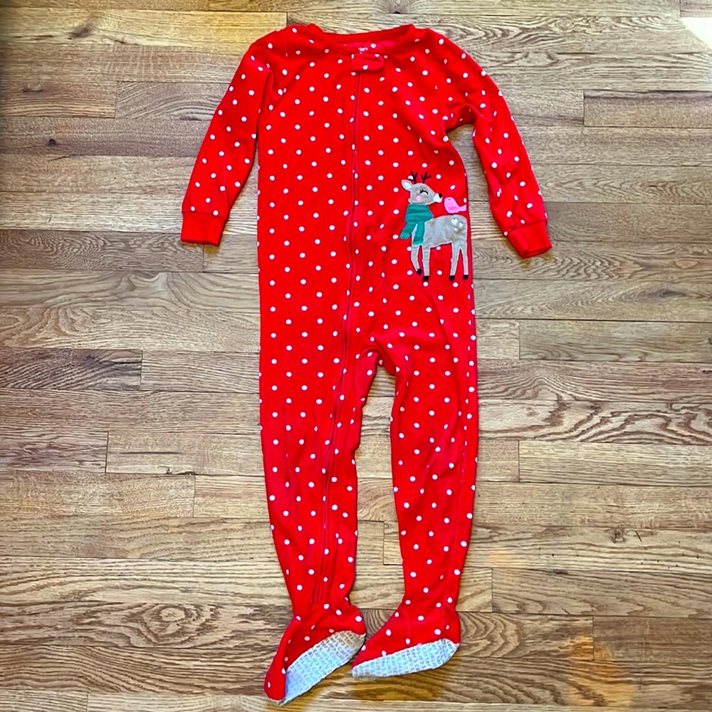 Carters fleece size 5T winter Christmas reindeer pajama one piece